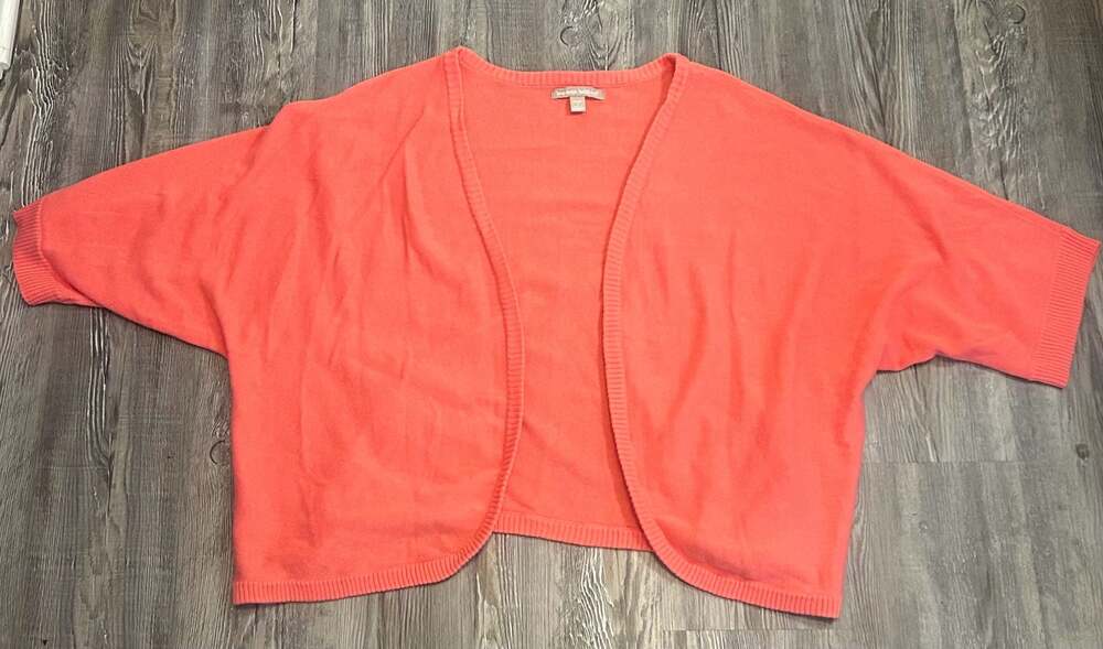 Woman Within Plus Size Coral Rib Trim Open Front Shrug Sweater